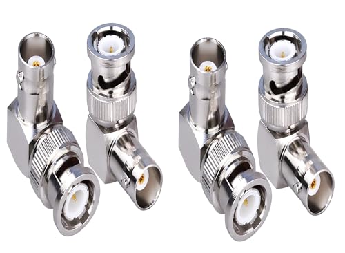 Image of MX BNC Male to BNC Female Right-Angle Adapter, 90-Degree Coax Connector - Pack of 4 - RF Coax Extension for CCTV, Video, Test Equipment & Antenna Systems