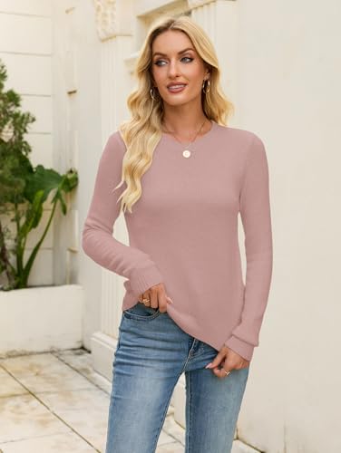 Image of Libsorge Womens Cute Crewneck Ribbed Knit Lightweight Thin Sheer Long Sleeve Sweater T Shirt Top Spring 2025
