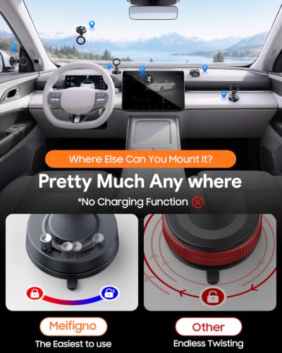 Meifigno for Magsafe Car Mount, [Metal Alloy Arm] Strongest Vacuum Suction & Magnetic Phone Holders for Your Car, Adjustable Car Phone Mount, Car Accessories for iPhone 17 16 15 14 13 12& Android - image 2