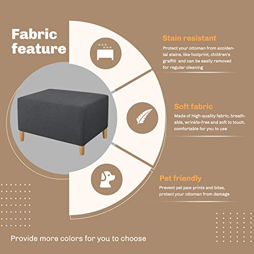 Jiviner Super Stretch Rectangle Ottoman Slipcover Oversized Soft Spandex Jacquard Small Ottoman Covers Square Footstool Slipcover Storage With Elastic Bottom For Living Room (Small, Dark Gray) #TOP3