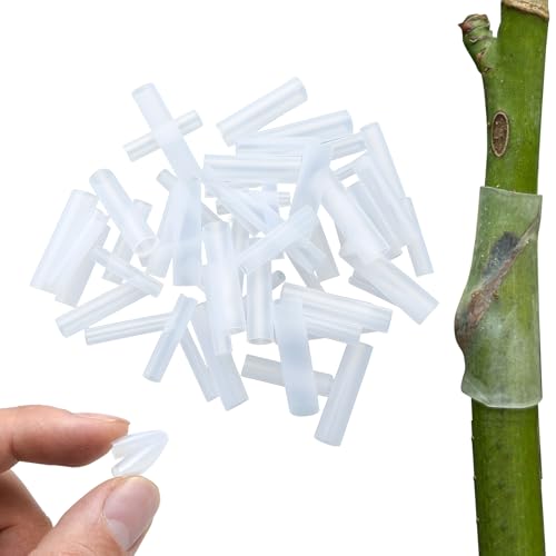 LINMUSEN Silicone Grafting Sleeves, 3–7.5mm Flexible Grafting Tubes, High Elastic Plant Grafting Clips for Vegetables Flowers and Fruit Tree (50pcs)