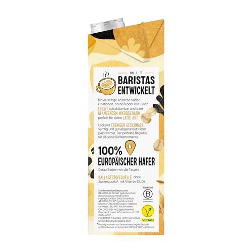 Alpro Barista Haferdrink – Zum Aufschäumen – Vegan und milchfrei – Von Natur aus laktosefrei – Reich an Ballaststoffen, Calcium und Vitaminen – 8 x 1 L – Haltbar