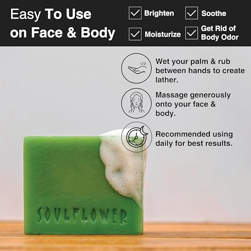 Image of Soulflower Lemongrass Haldi Soap for Refreshed and Oil-free Radiant Skin - Handmade, 100% Pure, Natural & Cold processed Grade 1 BIS Standard Premium, 150g,Green