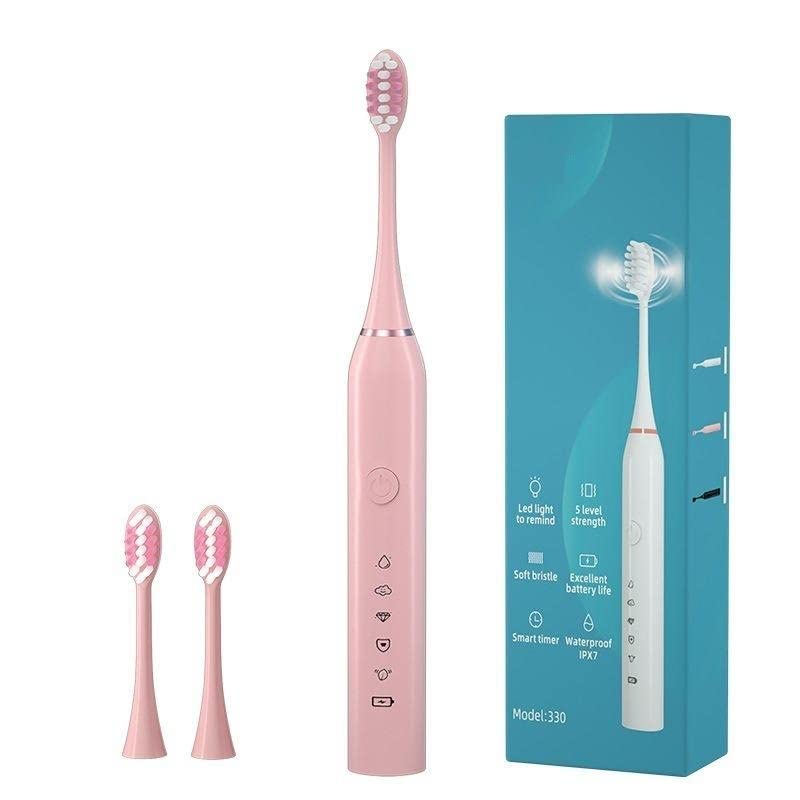 Image of Smart Electric Toothbrush for Men and Women - 5 Cleaning Modes, 2-Minute Timer, 30-Second Reminder, 60-Day Battery Life, IPX7 Waterproof, 3 Brush Heads (Pink)