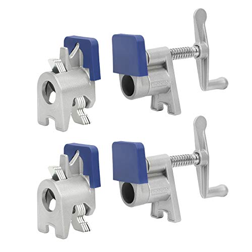 WORKPRO 2-Pack 3/4'' Pipe Clamps, Wood Gluing Pipe Clamp Set with H-shaped Feet, Lightweight Cast Aluminum Quick Release Wood Clamps for Woodworking, Carpentry, Home Improvement, and DIY Pro