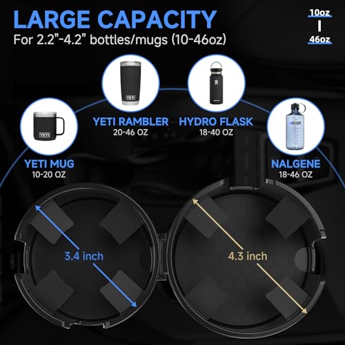 DYLEN Car Cup Holder Expander, 2 in 1 Cup Holder Adapter Extender for Car with Expandable Insert, Fits Yeti, Hydroflask and Other Large Water Bottles & Mugs in 2.2"-4.6" (10-46oz) - Image 4