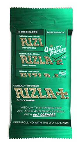 5 booklets - Rizla Green Regular 70mm Medium Thin Rolling Paper with Cut Corners