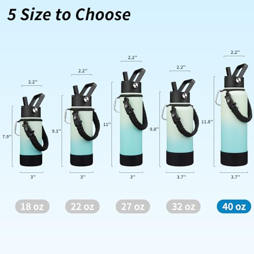 Image of BJPKPK 40oz Insulated Water Bottle with 3 Lids, Straw Lid & Handle