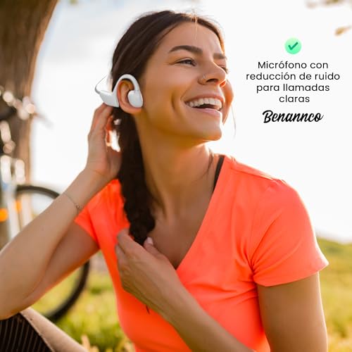 Bennanco Auriculares de Conducción Ósea Bluetooth 5.3 Open Ear - Auricular IPX5 Impermeable y Resistentes al Sudor con Micrófono - Auriculares Deportivos Adecuado para Ciclismo, Correr y Fitness.