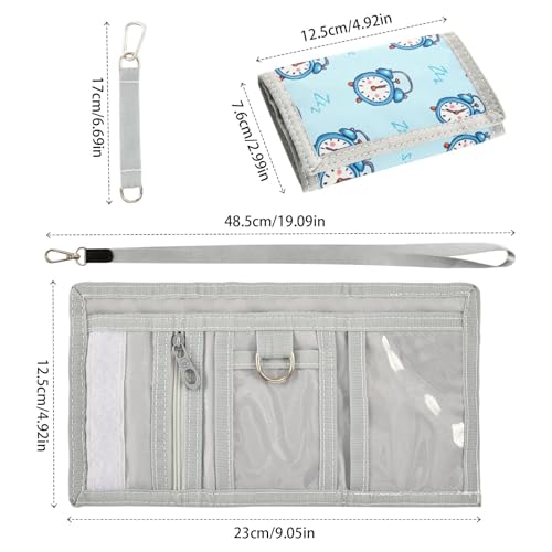 Kids Wallets for Boys Girls Toddler Trifold Wallet Children Small Blue Alarm Clock with Zipper Coin Pocket3