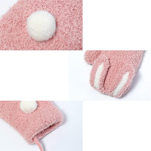 CXWLD Luvas de inverno para crianças, luvas quentes de coelho fofo com cordão, luvas de inverno à pr