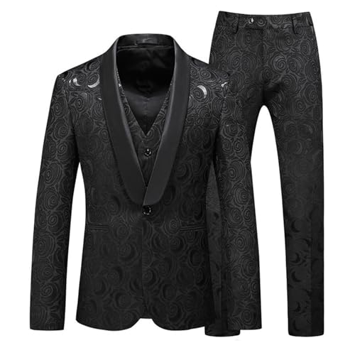 Costume jacquard homme 3 pièces smoking mariage gilet pantalon veste un bouton habillée