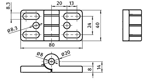 8 40 Zn Zinc Die-Cast Hinge 40 x 80 mm Type I with Long Holes Black, A-232, A-232 - Image 2