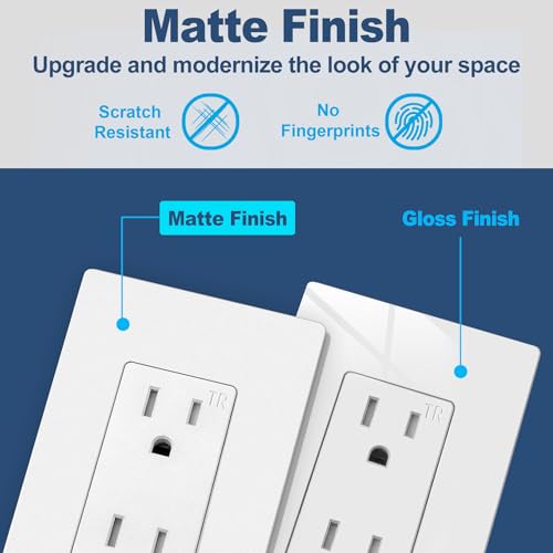 Image of CML Matte White 15 Amp Decorator Wall Receptacle Outlet, 50 Pack Tamper Resistant (TR) Decor Standard Electrical Outlets with Screwless Wall Plate, 15A /125V, 2 Pole 3 Wire, UL Listed, White