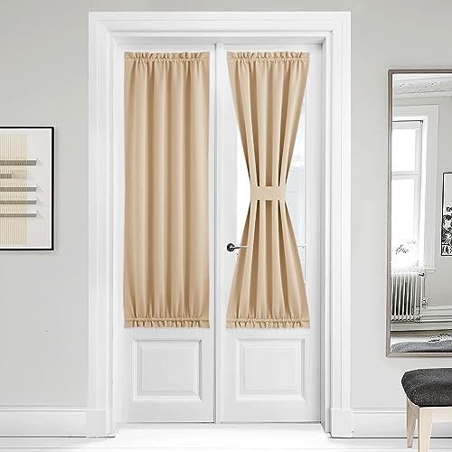 NICETOWN Farmhouse Door Window Curtains for French Front Door, Country Rustic Thermal Insulated Shade for Patio Sliding Glass, Single Panel with Tieba