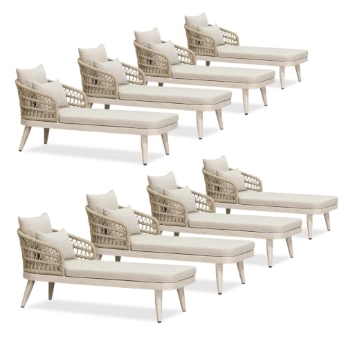 Image of PURPLE LEAF Patio Chaise Lounge Chair Aluminum Frame 2 Pillows Matte White
