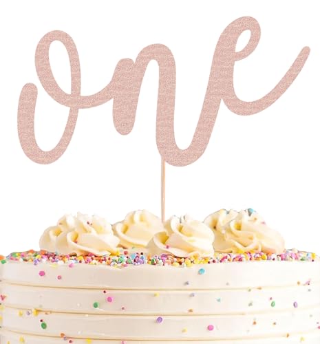 AHAORAY First Birthday Cake Topper - Rose Gold Glitter One Cake Decorating Supplies for Girls and Boys, Perfect for Baby Shower/Gender Revealing Party/Baby Party Photo Booth Props