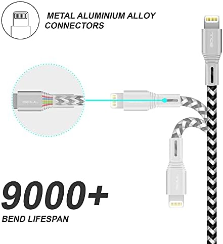iSOUL Lightning iPhone Charger Cable, 3 Pack of 15CM 1M 2M Braided USB Cord for iPhone 13 12 11 X XR XS Pro Max Mini 8 7 6s 6 Plus SE 2020, iPad Air/Pro/Mini, iPod [Ultra Fast Sync & Charging]