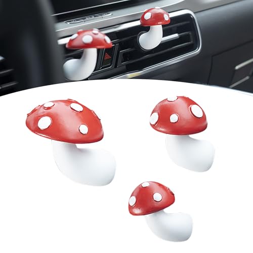 Shakas 3 PCS Mushroom Car Air Conditioner Vent Ornament, Creative Funny Small Fresh Style Resin Aromatherapy, Clip-on Mounting Retrofit Accessory, Suitable for Most Cars (Red)