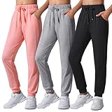 Auranso Girls Joggers 3 Pack Quick Dry Casual Sweatpants Kids Athletic Lounge Joggers Boys Active Running Pants with Pockets 7-8 Years Black Grey Orange-Pink