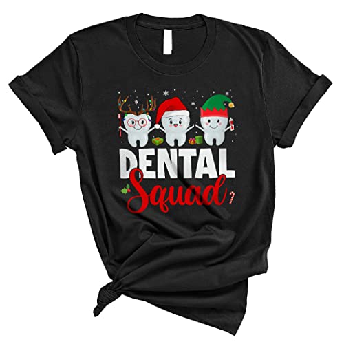 Dental Squad Funny Christmas Reindeer Santa ELF Tooth Dental Dentist Matching Group Gifts Unisex T-Shirt Black