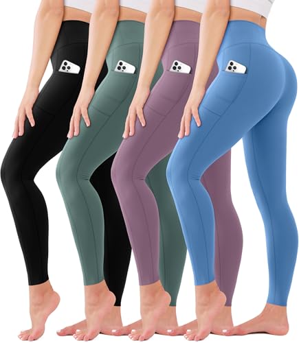 Blisset Pacote com 4 leggings de cintura alta para mulheres – sem transparência para controle de bar