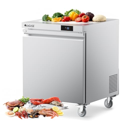 Image of Coolski 27 inchW Commercial Undercounter Refrigerator, 7.5 Cu.ft. Freestanding Stainless Steel, Single Door Under Counter Industrial Worktop Fridge for Restaurant, Bar, Shop, Kitchen Use