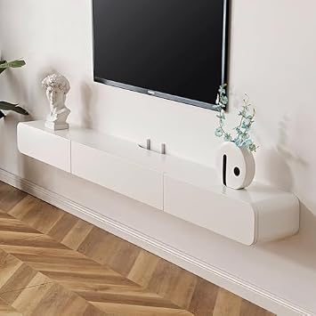Floating Tv Stand Modern Meuble Flottant with Drawers Television Stands Solid Wood Wall Mounted Cabinet Unit,Floating TV Stand, Wall Mounted TV Shelf, Modern Media Console with Storage, Ente