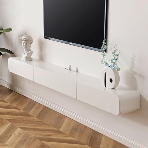 Moderno soporte flotante para TV, centro de entretenimiento para montar en la pared, amplio armario de almacenamiento y mesa de consola multimedia para sala de estar, elegante acabado blanco (160 cm)