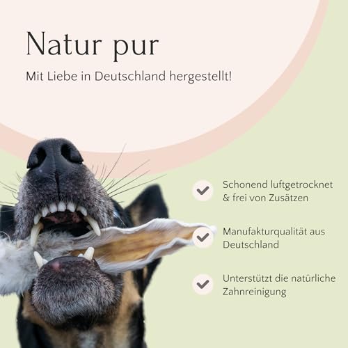 FAVLY Petfood Kaninchenohren mit Fell für Hunde & Katzen 360g - luftgetrockneter Kauartikel - kann die Darmflora unterstützen - Hasenohren mit Fell für Welpen & große Hunde (3er Pack)