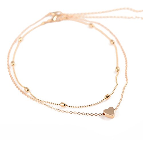 Metisee Layered Lover Choker Necklace Heart Pendant Chains Love Necklaces Jewelry For Women (Gold) #TOP2