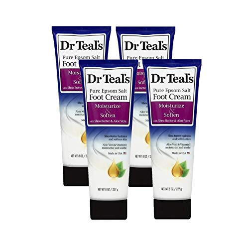 Dr. Teals Pure Epsom Salt Foot Cream Gift Set (4 Pack, 8oz Ea.) – Moisturize & Soften with Shea Butter & Aloe Vera Essential Oils – Eases Aches & Pains, Promotes Healthy Looking Skin