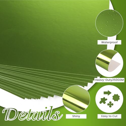 24 folhas de papel-cartolina verde metálico 8,5 x 28 cm, 42 kg/250 g/m², papel espelhado, brilhante,