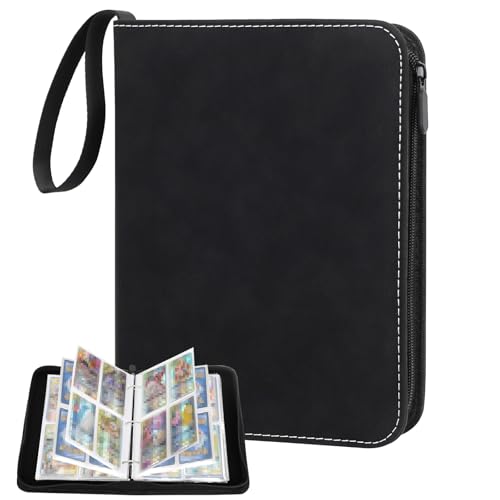Realjoy Trading Card Binder 4 Pocket,400 Pockets Trading Card Albums,Card Collection Folder with Removable Sleeves for Sports Cards,Game Cards,TCG(Black)