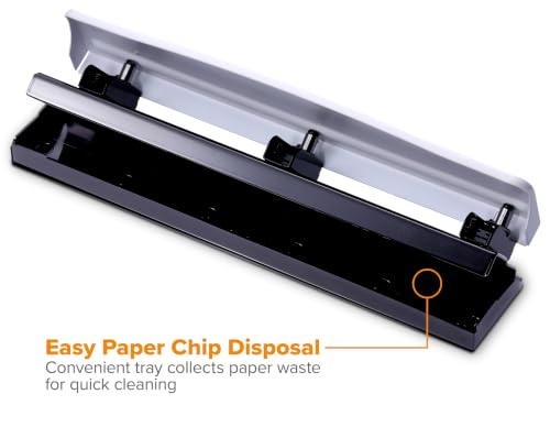 Image of Bostitch 3-Hole Punch, 15 Sheet Capacity, Heavy Duty All-Metal Paper Punch, Non-Slip Base, Easy-Empty Chip Tray, 9 /32 inch Holes, Fits Standard 3 Ring Binders, Office, School & Home, White