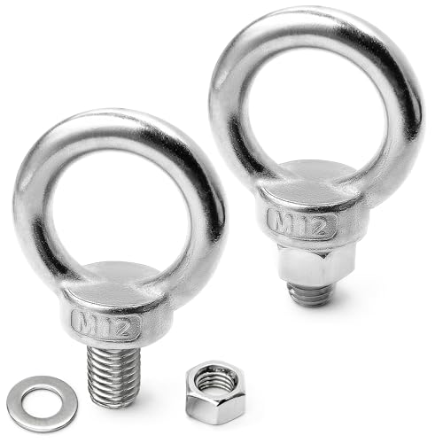 Image of 2 Sets M12 x 20mm 304 Stainless Steel Eye Bolt Heavy Duty Shoulder Lifting Ring Threaded Eyebolts with Nuts Washers (2, M12 x 20 mm)