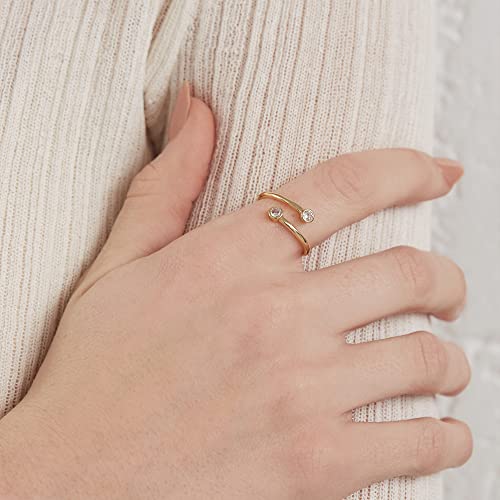 Pavoi 14K Gold Plated Cz Bypass Ring | Simulated Diamond Bty Ring | Stacking Rings For Women thumb #1