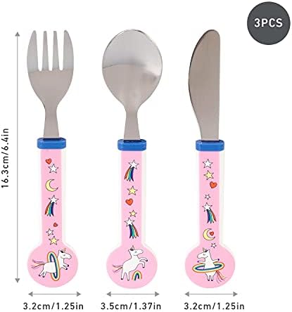 Zawadi Unicorn Children's Kids 3pcs Stainless Steel Cutlery Utensil Set, Knife Fork Spoon