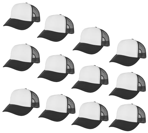 Image of Gelante 12 Pcs Sublimation Blank Trucker Hats - 5 Panel Mesh Snapback Baseball Cap Bulk