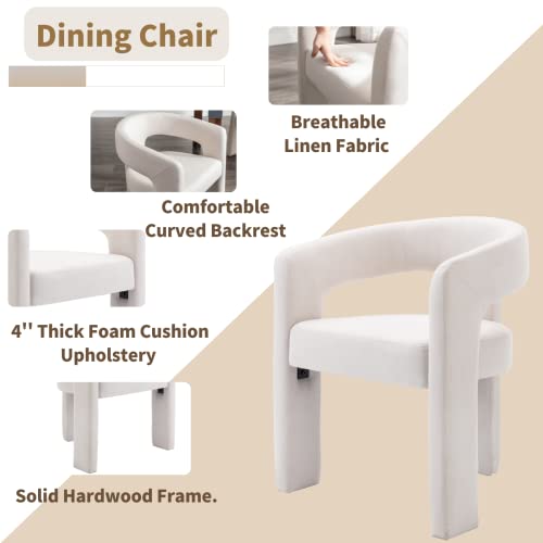 Image of HNY Modern Barrel Kitchen & Dining Room Chairs Set of 3, Linen Upholstered Accent Chairs with Arm, 18.5'' Wide Side Armchair Vanity Chairs for Living Room Bedroom Makeup Small Spaces, Ivory
