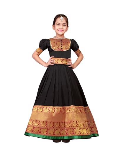 Image of Girls Silk Pattu Gown for Kids Traditional South Indian Long Ethnic Dress | Baby Girl Festival Pavadai Sattai Style Party Wedding Birthday Special Occasion Outfit