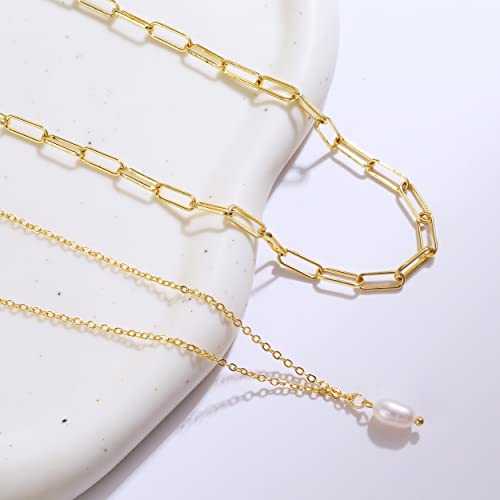 Sewyer Dainty Pearl Pendant Necklaces For Women 14K Gold Plated Handmade Layered Pearl Chain Necklace Delicate Layered Freshwater Pearl Necklace Everyday Jewelry Gift #TOP4
