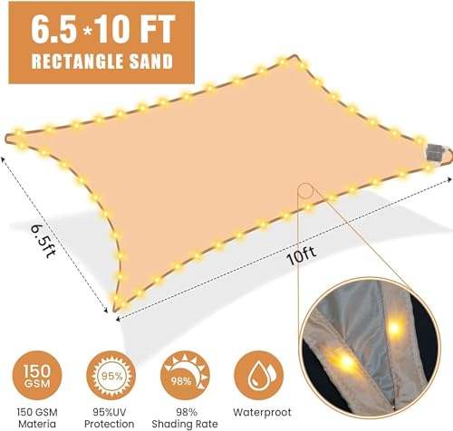 ABIUBIU Sonnensegel 2x3m mit 2-in-1-Solar-LED-Lichterkette-tagsüiber Sonnenenergiespeichern, abends automatische Beleuchtung | 98% UV-Schutz, wasserdicht &wetterfest für Garten/Terrasse