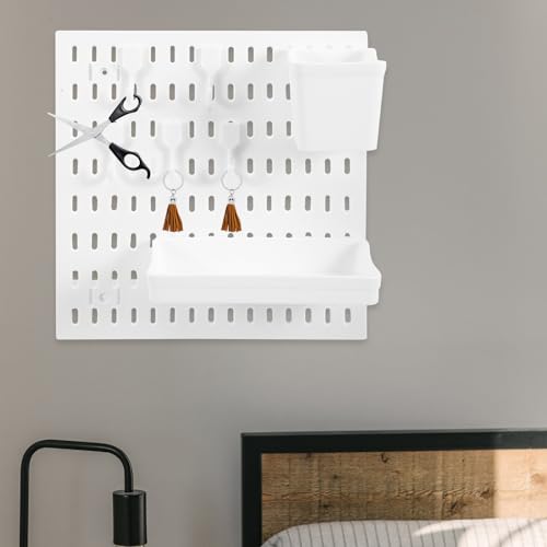 Panneau perforé blanc sans perçage pour un rangement mural modulable et pratique - 8