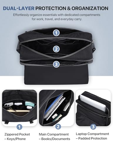 Messenger Bag for Men,15.6 In Laptop Shoulder Bag Lightweight Water Resistant Business Travelling Bags by VX VONXUYRY Black