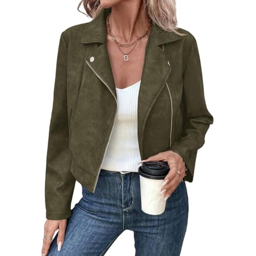 Brown Suede Jacket Women Cropped Suede Moto Jacket Notched Collar
