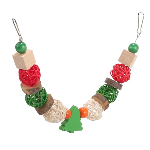 Image of PRETYZOOM Christmas Bird Chewing Toy Wooden Parrot Foraging Toy Bird Cage Hanging Swing Toy Xmas for Cockatiels Parakeets Macaw African Grey Lovebird