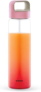Borosil Crysto Glas Wasserflasche, Wasserflasche für Kühlschrank, Weithals, Borosilikatglas, Extrem Temperaturbeständig, Für Heißes & Kaltes Wasser, Milch, Lassi, Saft, Rosa Deckel 750ml, Stilvoll &