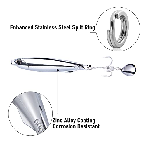 Dr.fish 3 Pack Jigging Spoons Metal Casting Jigs Bladed Treble Hooks Saltwater Casting Spoons Trolling Lures Vertical Diamond Jigs Mackerel Striper Bluefish Lures #TOP3