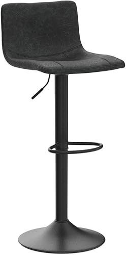 Miniatura 5 de Finnhomy Juego de 2 taburetes de bar de cuero encerado de aceite, taburetes de bar giratorios con reposapiés y respaldo grueso en forma de L, sillas